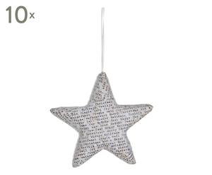 Kerstballen Star, 10 stuks, wit/zwart, Ø 14 cm