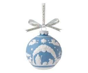 Porseleinen kerstbal Nativity, wit/blauw, diameter 8 cm