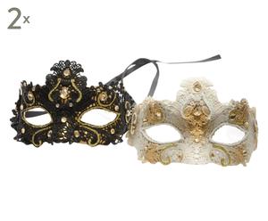 Maskers set Deborah, zwart/goud, 4-delig, B 18 cm