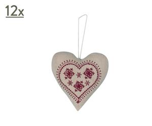 Set van 12 decoratief harten Davos Hermes, katoen - diameter 12 cm