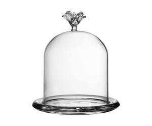 Glazen cloche met plateau FLOWER, transparant, H 17 cm