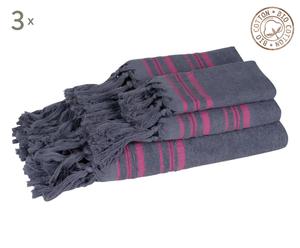 Set van 3 handdoeken Livia, grijs/roze, 60 x 110 cm