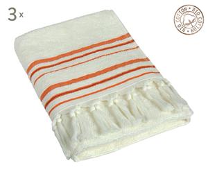 Set van 3 handdoeken Livia, ecru/koraal, 60 x 110 cm