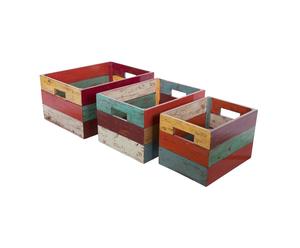 Set van 3 houten kisten, multicolor