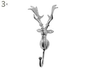 Set van 3 wandhaken Deer Large, zilver, H 30 cm