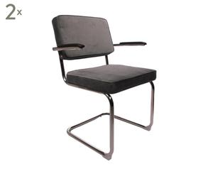 Set van 2 stoelen Rib met armleuning, grijs, L 52 cm