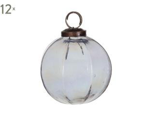 Set van 12 kerstballen Glas II, lichtgrijs, diameter 7,5 cm