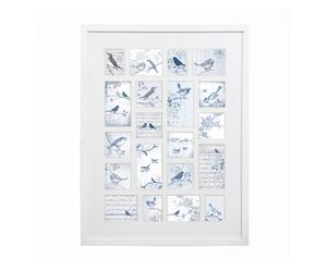Luxe print in houten lijst Feathered Friends, wit/blauw, 80 x 60 cm