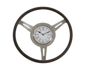 Klok Steering, zilver/bruin, H 46 cm