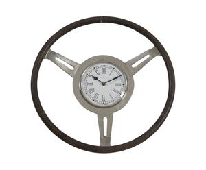 Klok Steering, zilver/bruin, diameter 46 cm