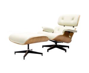Lounge chair Herman Miller, met ottoman, creme, H 84 cm