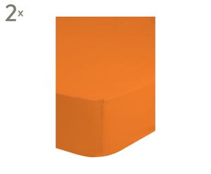 Set van 2 hoeslakens Jersey, oranje, 90 x 200 cm