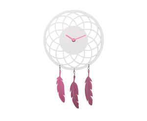 Wandklok Dreamcatcher, wit/roze, diameter 24 cm