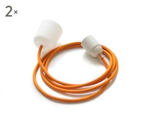 Textiel-kabellamp, DUO, 2 stuks, wit/oranje