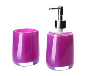 Dozownik do mydła w płynie i kubek na szczoteczki „Mono”, fioletowe