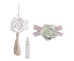 Komplet 2 dekoracyjnych róż „Rosette”, biało-różowo-beżowy