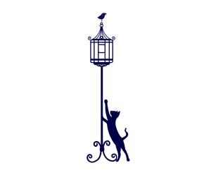 Naklejka samoprzylepna „Klatka dla ptaków i kot”