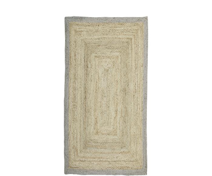 Handgefertigter Jute-Teppich Shanta mit grauem Rand, B 80 x L 150 cm