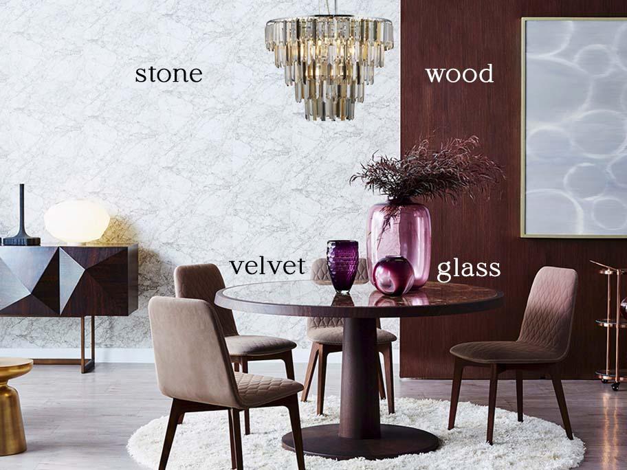 Glass, Wood, Velvet & Stone 