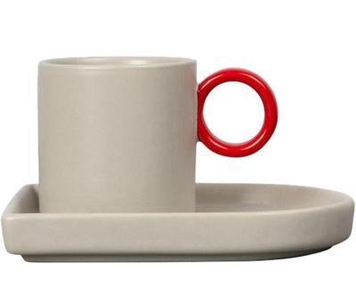 lek na espresso s podstavcem "Niki Grey&Red”, obj. 80 ml