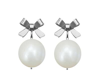 Náušnice "Pearl Bow Silver”, 2,5 x 1 cm