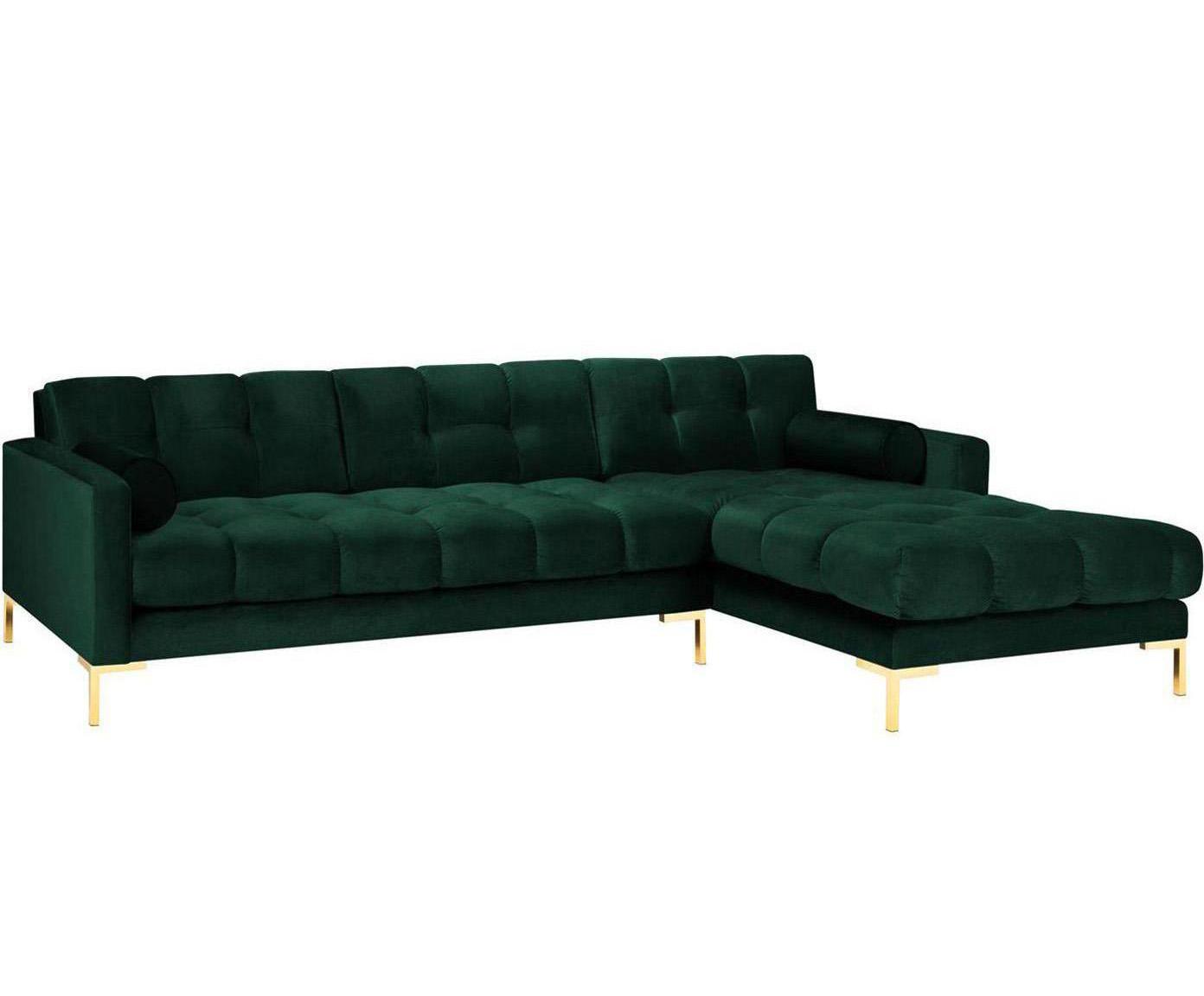 Sofa narożna prawostronna 5-osobowa „Bali Bottle Green & Gold Metal”, 185 x 293 x 78 cm