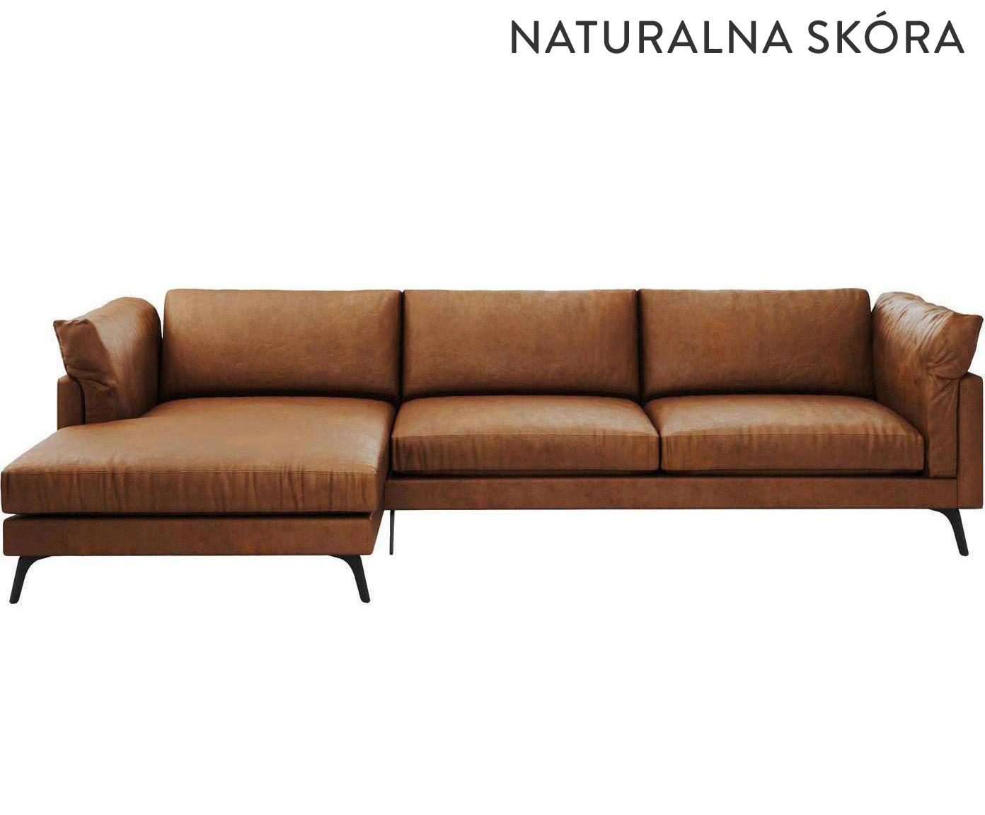 Skórzana sofa narożna 5-osobowa lewostronna „Camille Brown & Black Metal”, 168 x 322 x 88 cm