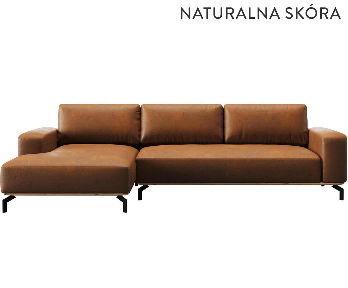 Skórzana sofa narożna 5-osobowa lewostronna „Marc Brown & Black Metal”, 175 x 297 x 84 cm