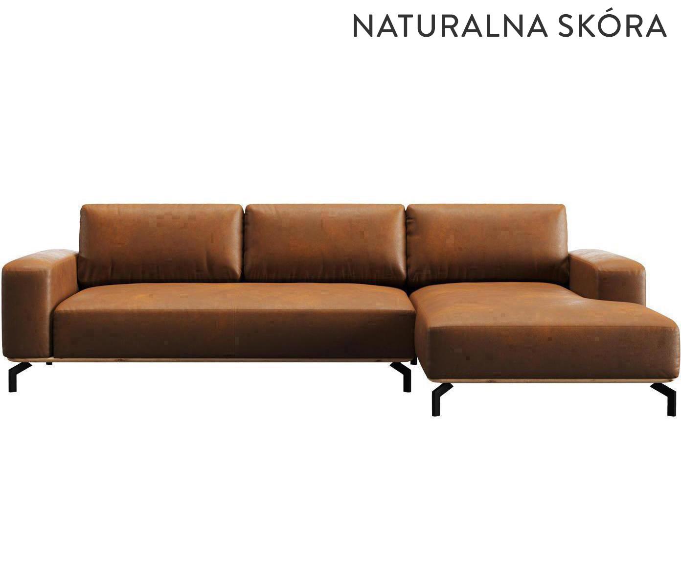 Skórzana sofa narożna 5-osobowa prawostronna „Marc Brown & Black Metal”, 175 x 297 x 84 cm