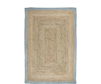 Handgefertigter Jute-Teppich Shanta mit blauem Rand, B 160 x L 230 cm