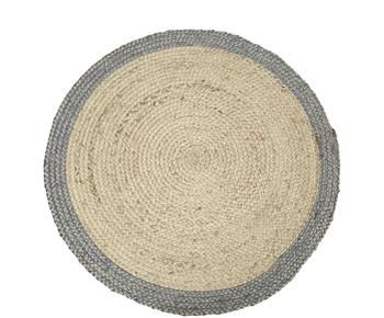 Runder Jute-Teppich Shanta mit grauem Rand, handgefertigt